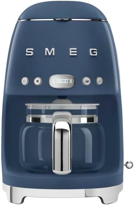Smeg 50's Retro Style Aesthetic Drip Coffee Machine with 10 Cup Glass Carafe, Auto Start Feature, Keep Warm Plate, and Two Coffee Strength Settings (Navy Blue) by SMEG