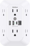 Addtam Surge Protector Outlet Extender, 6-Outlet Splitter with 4 USB Wall Charger(PD 20W), Multi Plug Wall Outlet 1800J Power Strip for Home Office Dorm Room Essentials, White by Addtam
