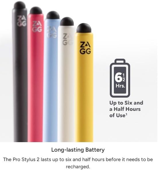 ZAGG Pro Stylus 2 with Active & Capacitive Tips, Palm Rejection, Tilt Recognition, Bluetooth Pairing, Compatible w/iPad Pro 11/12.9 (3,4, & 5 Gen)/Air 10.9/iPad 10.2/9.7/Mini 5/ iPad Air (M2) - Gray - Image 8