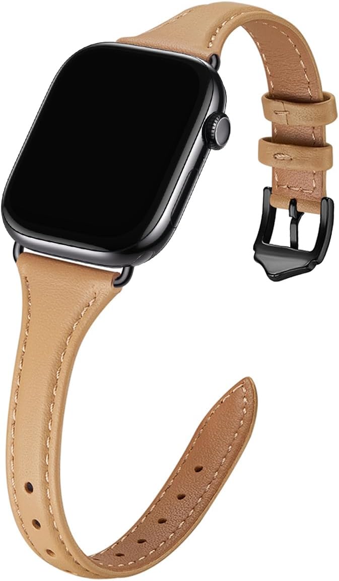 WFEAGL Compatible with Leather Apple Watch Band 41mm 40mm 38mm 42mm(series 11 10) Women, Top Grain Leather Strap Slim & Thin Replacement Wristband for iWatch Bands SE 3 2 1, Series 11 10 9 8 7 6 5 4 3 2 1 by WFEAGL