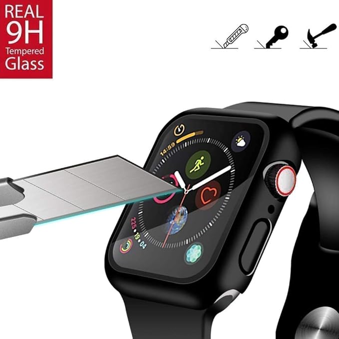 YMHML [2 Pack Compatible for Apple Watch 42mm Series 3/2/1 Tempered Glass Screen Protector with Hard Black Case, Full Coverage Easy Installation Bubble-Free Cover for iWatch Accessories - Image 3