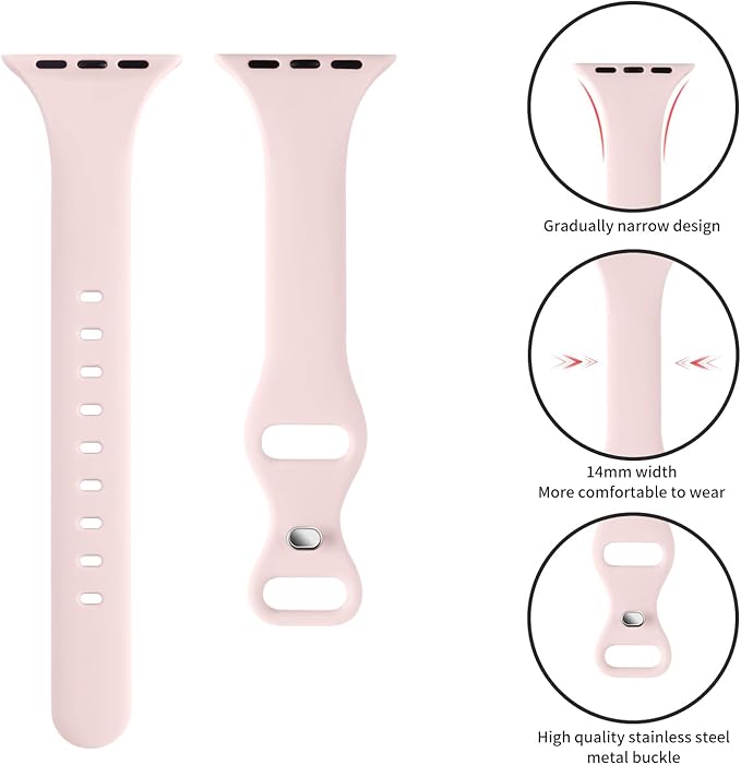 Thin Slim Band Compatible with Apple Watch 38mm 40mm 41mm 42mm 44mm 45mm 46mm 49mm, Replacement Silicone Sport Strap for iWatch Series 11/10/9/8/7/6/5/4/3/2/1 Ultra SE Women Men, Light Pink - Image 3