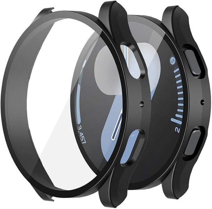 Misxi 2-Pack Hard PC Screen Protector Case for Samsung Galaxy Watch 7 44mm, Anti-Slip Ultra-thin Scratch Resistant Cover with Tempered Glass for Galaxy Watch7, Black by Misxi