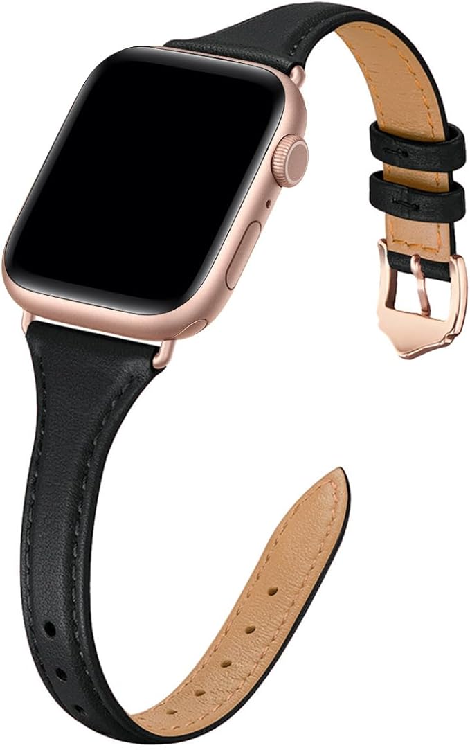 WFEAGL Compatible with Leather Apple Watch Band 41mm 40mm 38mm 42mm(series 11 10) Women, Top Grain Leather Strap Slim & Thin Replacement Wristband for iWatch Bands SE 3 2 1, Series 11 10 9 8 7 6 5 4 3 2 1 by WFEAGL