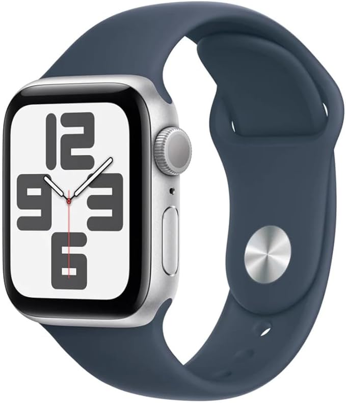 Apple Watch SE (2nd Gen) [GPS 44mm] - Silver Aluminum Case with Storm Blue Sport Band, M/L (Renewed) - Image 2
