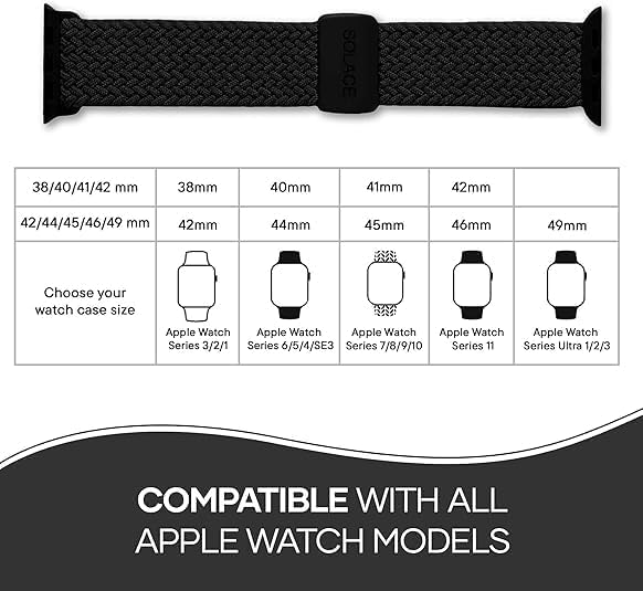 Solace Bands Imperium Adapt Wide Adjustable Nylon Braided Watch Band - Compatible with All Apple Watches - Solace Apple Watch Bands for Women & Men - Smart Watches Band Series 11-1, Ultra, SE - Image 3