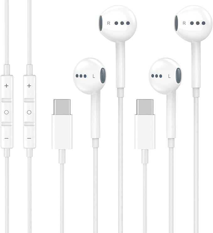 2 Pack USB C Headphones for iPhone 17 16 15, Type C Earphones with Microphone & Remote Control Noise Cancelling Wired Earbuds USB C for iPhone 17 16 15 Pro Max, iPad Pro, Galaxy S25 S24 Ultra, Pixel 9 by UcacaiPhoneFastCharger