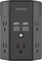 Surge Protector, 5 Outlets Extender with 4 USB Ports(USB C PD20W), 3-Side 1680J Power Strip Multi Plug Outlet Expander, USB Wall Charger, Outlet Splitter Adapter Wall Mount for Home Office(Black) by OneBeat