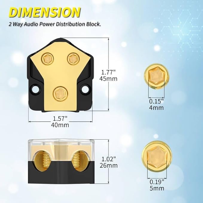 Joinfworld 12V Power Distribution Block Car Audio 2 Way Ground Distribution Block 0/2/4 Gauge in 4/8/10 Gauge Out 12 Volt Amp Distribution Block Splitter for Marine Automotive Car Boat - Image 2
