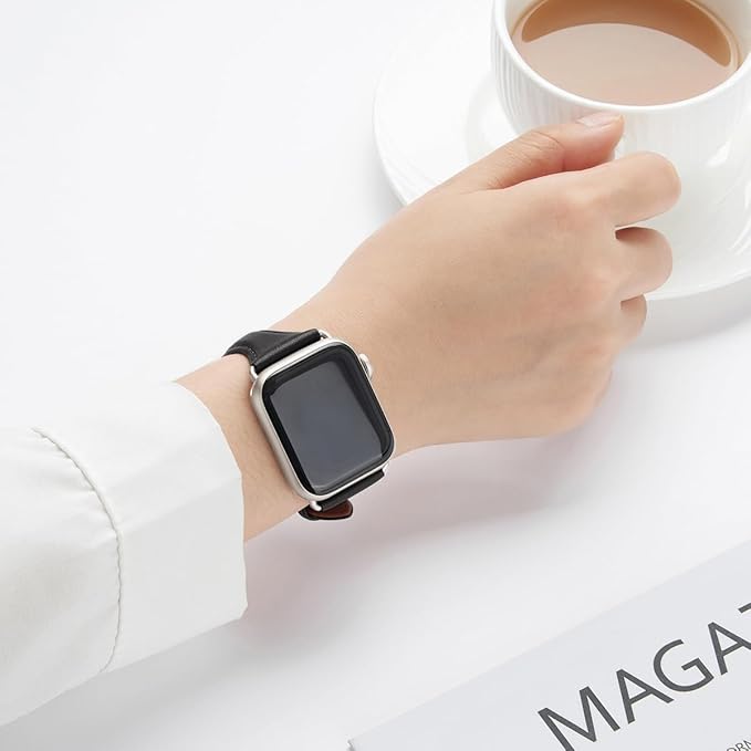 WFEAGL Leather Bands Compatible with Apple Watch Band 42mm(Series 3 2 1) 44mm 45mm 46mm 49mm Women, Top Grain Leather Strap Slim Thin Replacement Wristband for iWatch Ultra SE 3 2 1 Series 11 10 9 8 7 6 5 4 3 2 1 - Image 4
