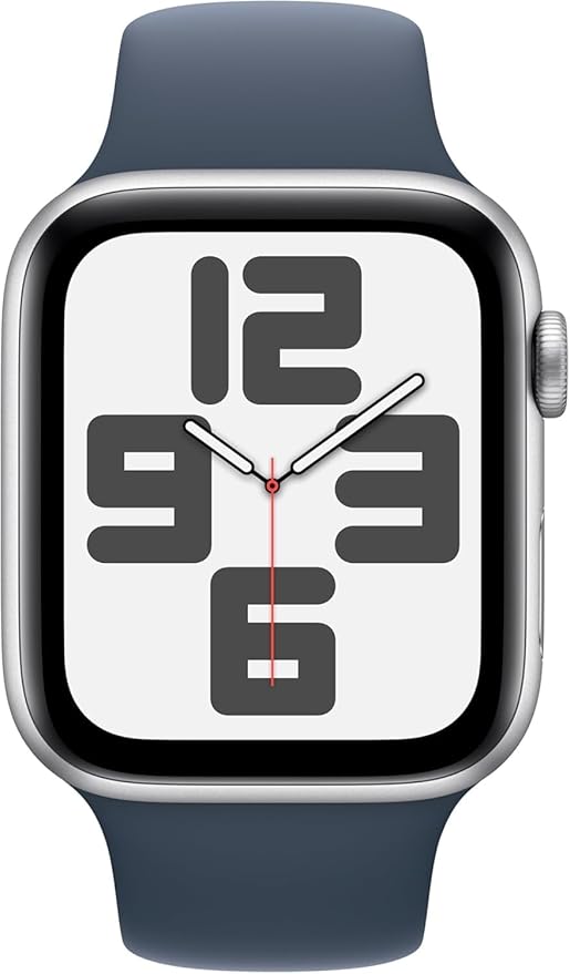 Apple Watch SE (2nd Gen) [GPS 44mm] - Silver Aluminum Case with Storm Blue Sport Band, M/L (Renewed) - Image 6