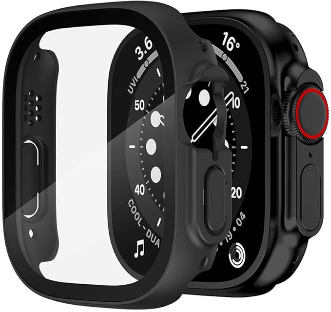 2 Pack Hard PC Case for Apple Watch Ultra 1 2 3 49mm Tempered Glass Screen Protector Case, Full Coverage Shockproof Iwatch Bumper Cover (Matte Black x 2, 49mm) by HANKN
