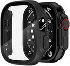 2 Pack Hard PC Case for Apple Watch Ultra 1 2 3 49mm Tempered Glass Screen Protector Case, Full Coverage Shockproof Iwatch Bumper Cover (Matte Black x 2, 49mm) by HANKN