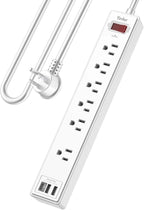 6 Ft Power Strip Surge Protector - Yintar Extension Cord with 6 AC Outlets and 3 USB Ports for Home, Office, Dorm Essentials, 1680 Joules, ETL Listed, White by Yintar