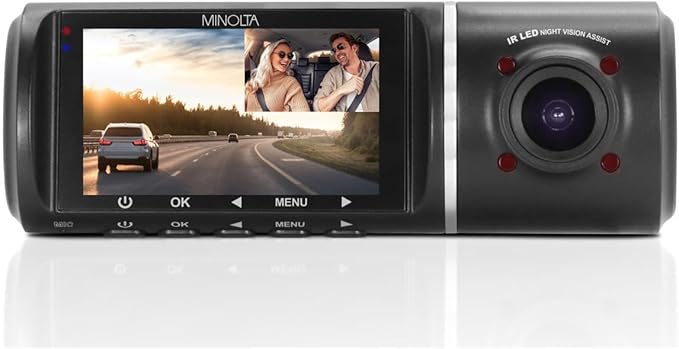 Minolta 3-Channel 1080p Car Camcorder with Rear Camera - Full HD Dash Cam, Inside Cabin Infrared Night Vision, 170° Wide Angle Lens, G-Sensor, Loop Recording, Motion Detection, 2.45" LCD Screen - Image 4