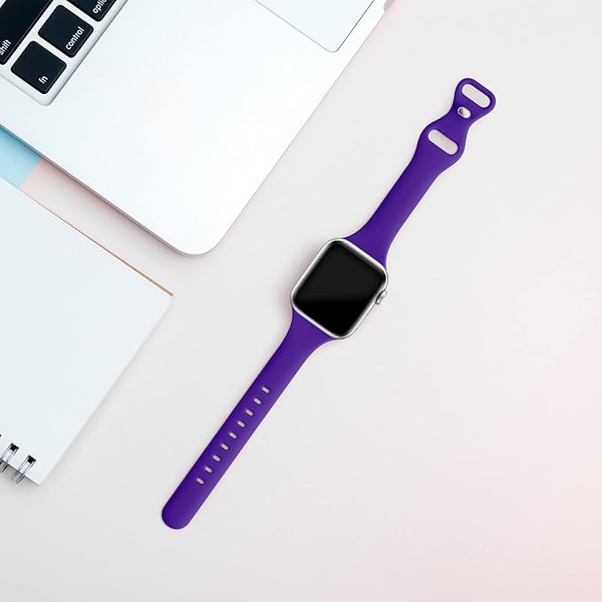 Thin Slim Band Compatible with Apple Watch 38mm 40mm 41mm 42mm 44mm 45mm 46mm 49mm, Replacement Silicone Sport Strap for iWatch Series 11/10/9/8/7/6/5/4/3/2/1 Ultra SE Women Men, Purple - Image 2