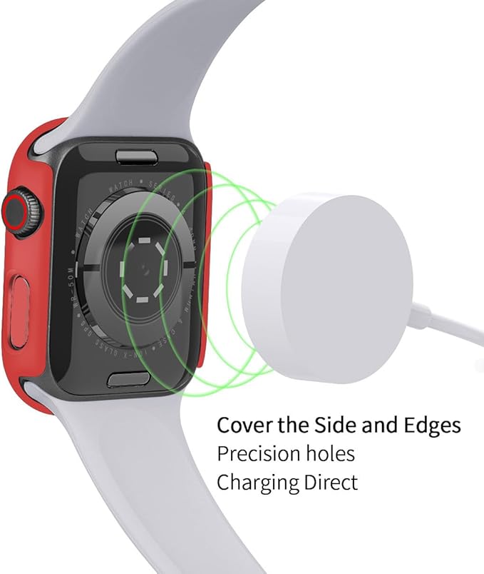 2 Pack Hard Case for Apple Watch Series 7 8 9 45mm Tempered Glass Screen Protector Case, Full Coverage Matte Shockproof Iwatch Thin Bumper Cover (Red+Red, 45mm) - Image 5