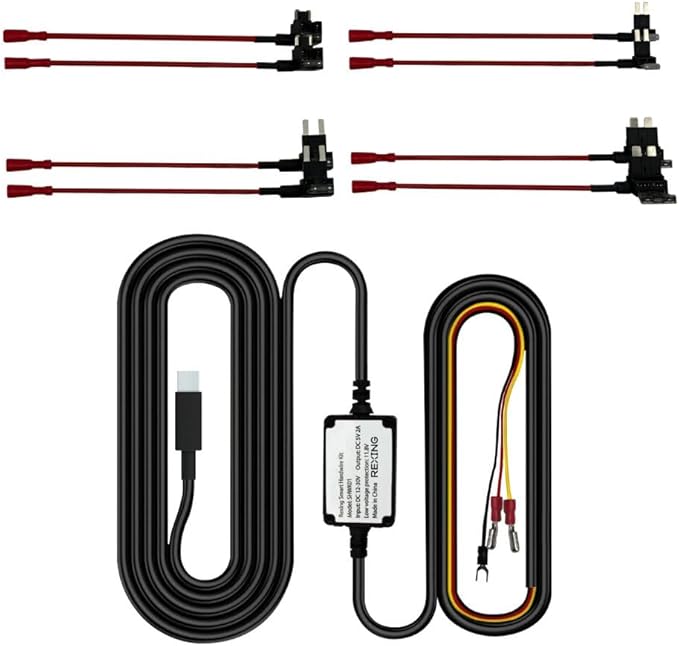 RexingUSA Type-C Dash Cam Hardwire Kit, 12V-30V to 5V/2A Charger, Includes 8 Fuse Tap Cables & Tool, 11.5ft by RexingUSA