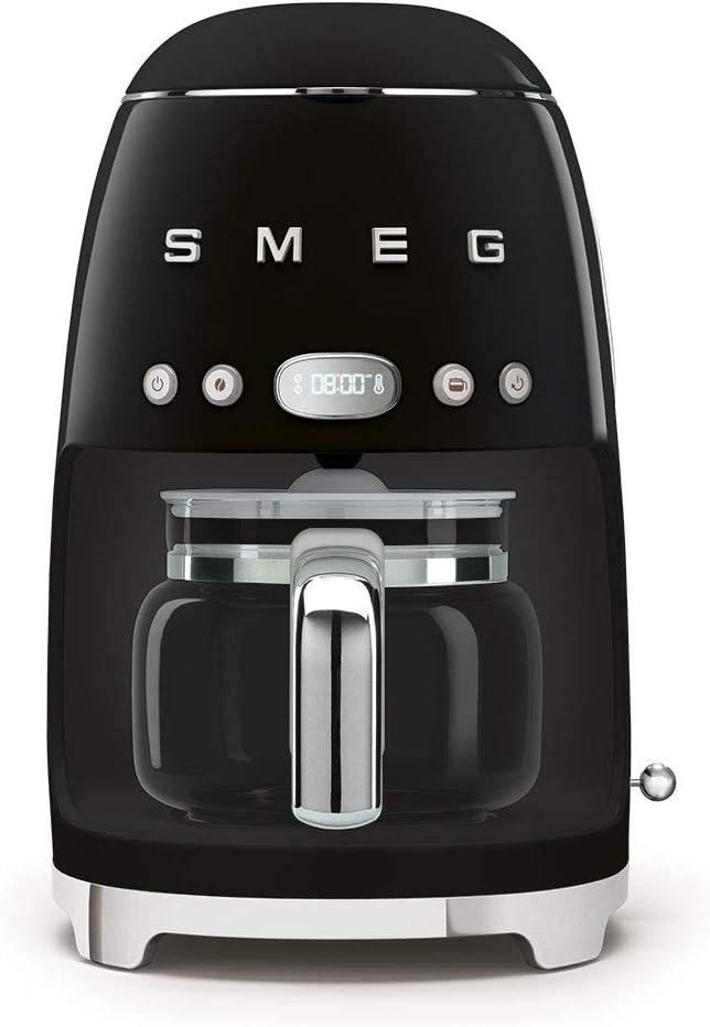 Smeg 50's Retro Style Aesthetic Drip Coffee Machine with 10 Cup Glass Carafe, Auto Start Feature, Keep Warm Plate, and Two Coffee Strength Settings (Black) by SMEG