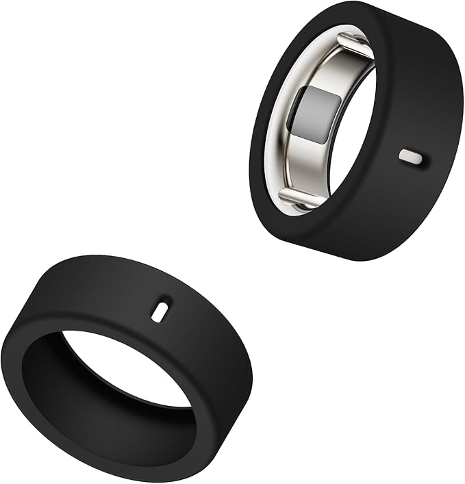 Cover Compatible for Oura Ring 4/Gen 3 Horizon/Gen 3 Heritage,Charging Directly,Silicone Anti-Scratch Elastic Ring Finger Case Woking Out Gym for Women Men -Black+Black -Size 5 by Snyeest