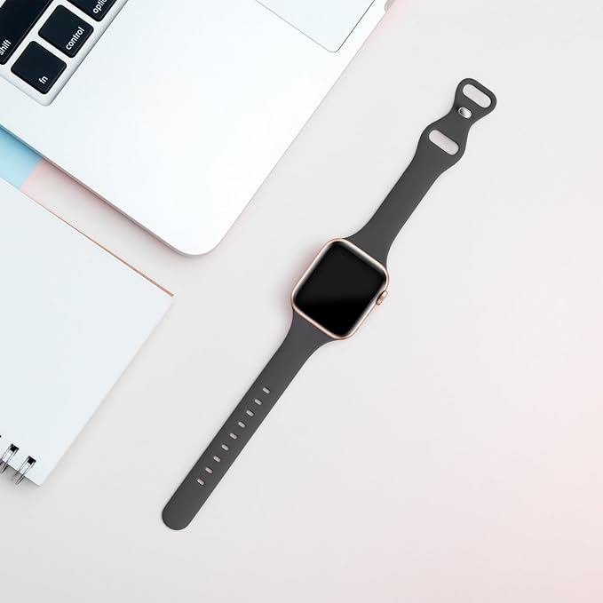 Thin Slim Band Compatible with Apple Watch 38mm 40mm 41mm 42mm 44mm 45mm 46mm 49mm, Replacement Silicone Sport Strap for iWatch Series 11/10/9/8/7/6/5/4/3/2/1 Ultra SE Women Men, Anthracite - Image 2