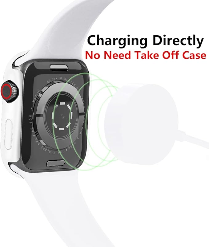 (2 Pack Hard PC Case 45mm for Apple Watch Series 7 8 9 45mm Tempered Glass Screen Protector Case, Full Coverage Shockproof Ultra-thin Shell Iwatch Bumper Cover (White+White, 45 mm) - Image 5