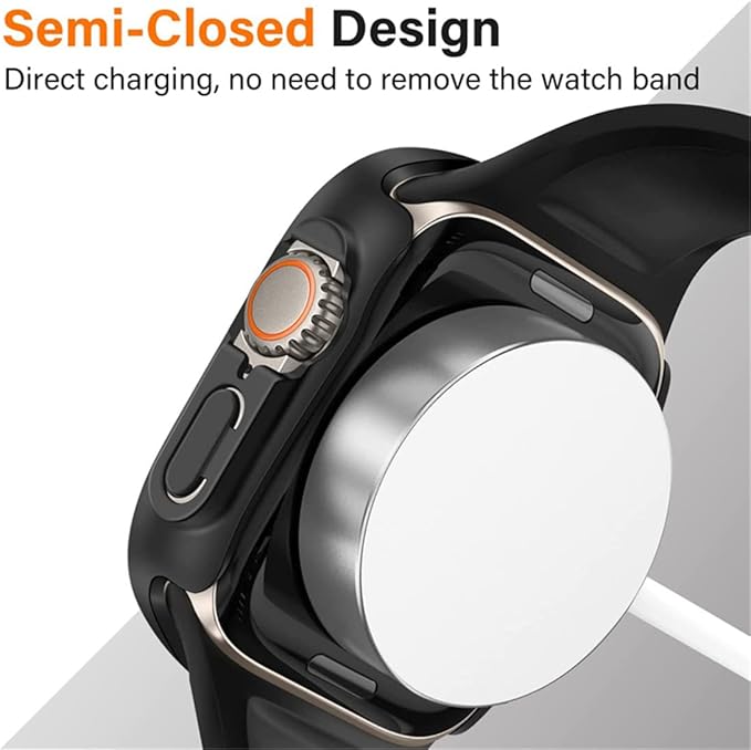 2 Pack Hard PC Case for Apple Watch Ultra 1 2 3 49mm Tempered Glass Screen Protector Case, Full Coverage Shockproof Iwatch Bumper Cover (Matte Black x 2, 49mm) - Image 3