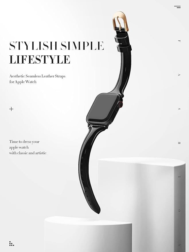 Mazoft Leather Slim Bands Compatible with Apple Watch Band 38mm 40mm 41mm 42mm 44mm 45mm 46mm 49mm for Women；Thin Strap for iWatch Series 10 9 8 7 6 5 SE 4 3 and Ultra 2 &1 (Black) - Image 6