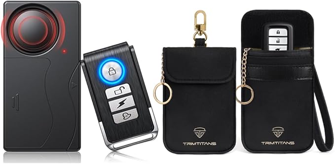 2 Pack Faraday Pouch for Car Keys Anti-Theft Key Fob Protector Case, 110dB Car Alarm System, Anti-Theft Vibration Alarm with 10 Levels Sensitivity Adjustable by LNKERCO