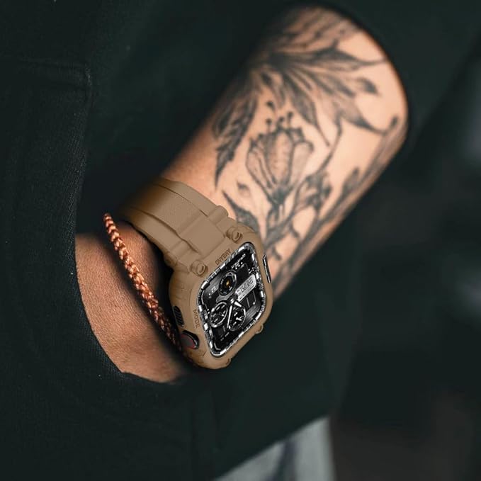 amBand Compatible with Apple Watch Series 9/8/7/6/5/4 & SE 3/2/1 41mm/40mm Band Case for Men, M1 Sport Rugged Case with Strap Military Protective Cover Bumper for iWatch 41/40 mm - Desert Tan - Image 6