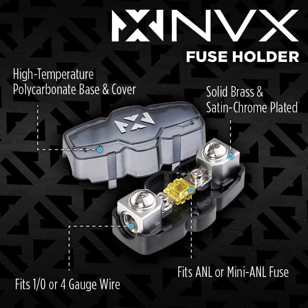 NVX XAPK0 1/0 Gauge OFC Amplifier Wiring Kit | 100% Oxygen-Free Copper Power & Speaker Wire | Supports Up to 4000W | Tinned OFC, ANL/Mini-ANL Fuse Holder, Pre-Terminated Terminals - Image 4