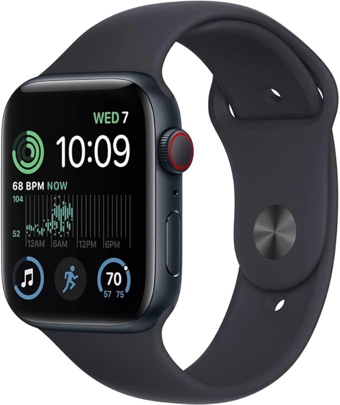 Apple Watch SE (2nd Gen) (GPS, 44mm) - Midnight Aluminum Case with Midnight Sport Band, S/M (Renewed) by Amazon+Renewed