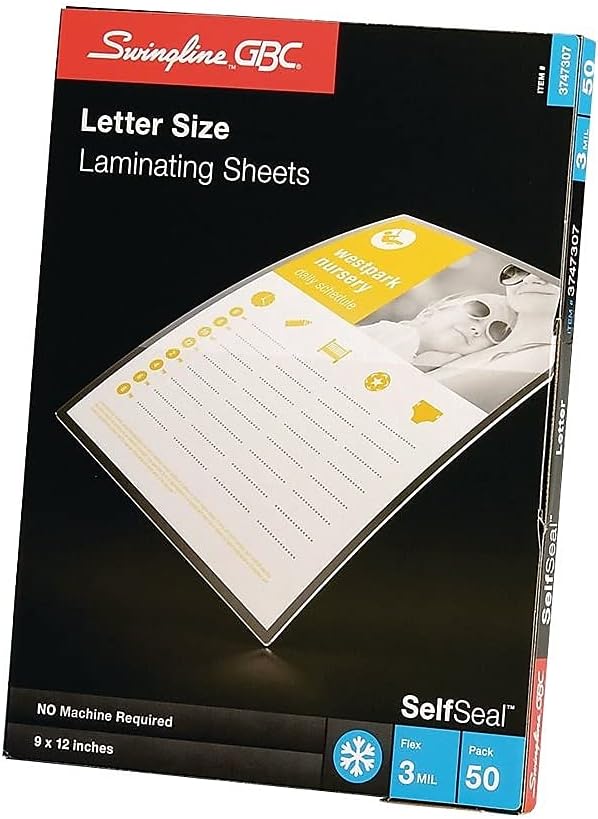 GBC Swingline Laminating Sheets, Self Adhesive Pouches, Letter Size, Glossy, 3 Mil, Self Seal, 50 Pack (3747307) - Image 5