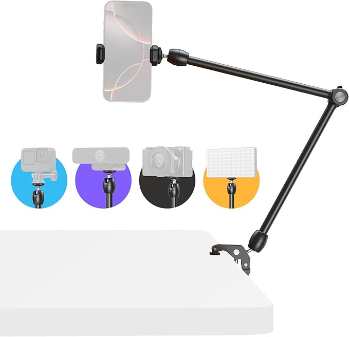 SMALLRIG Desktop Magic Arm Support with Crab-Shaped Clamp Kit, Aluminum Alloy, 24.3x4.5x1.1 in, 0.6lb Payload, for Smartphones, Webcams, Action Cameras, 5624 by SmallRig