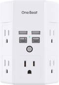 Surge Protector, 5 Outlets Extender with 4 USB Ports(USB C PD20W), 3-Side 1680J Power Strip Multi Plug Outlet Expander, USB Wall Charger, Outlet Splitter Adapter Wall Mount for Home Office(White) by OneBeat