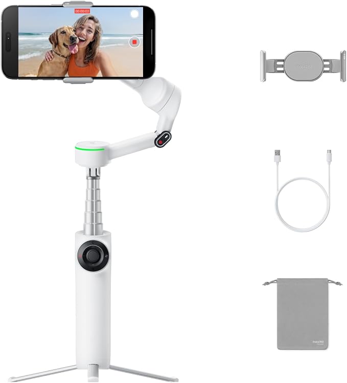 Insta360 Flow 2 Pro White - Industry-First AI Phone Gimbal with Apple DockKit, Pioneering 360º Pan Tracking, Free Tilt, Built-in Tripod/Selfie Stick, Portable Vlog/Travel Stabilizer by Insta360