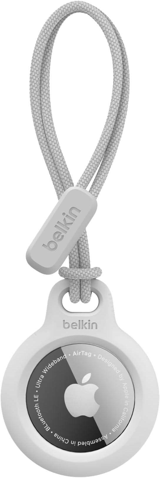 Belkin Apple Airtag Secure Holder With Strap - Apple Air Tag Keychain - Airtag Holder With Strap For Key Ring - Airtag Keychain Accessories - Scratch Resistant Airtag Case With Raised Edges - White by Belkin