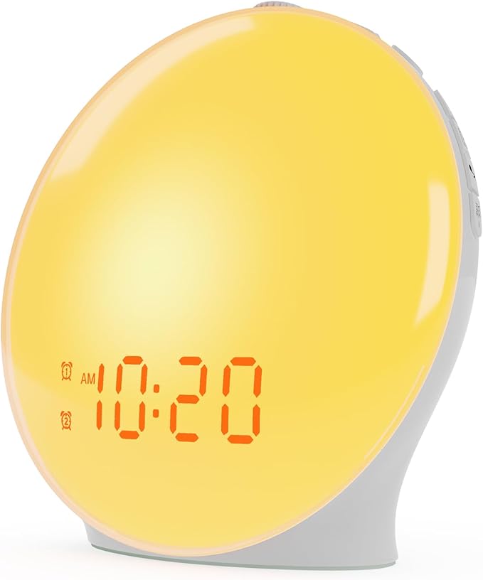 Wake Up Light Sunrise Alarm Clock for Kids, Heavy Sleepers, Bedroom, with Sunrise Simulation, Sleep Aid, Dual Alarms, FM Radio, Snooze, Nightlight, Daylight, 7 Colors, 7 Natural Sounds, Ideal for Gift by JALL