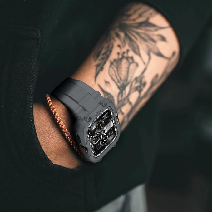 amBand Compatible with Apple Watch Series 9/8/7/6/5/4 & SE 3/2/1 41mm/40mm Band Case for Men, M1 Sport Rugged Case with Strap Military Protective Cover Bumper for iWatch 41/40 mm - Gray - Image 5
