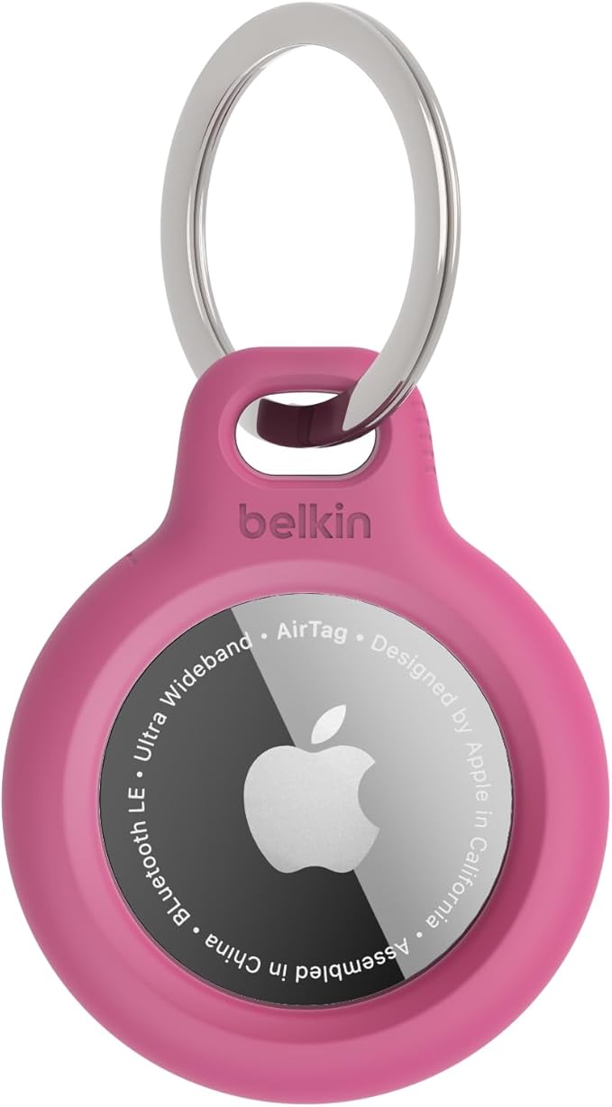 Belkin Apple AirTag Secure Holder with Key Ring - Durable, Scratch-Resistant Case with Open Face & Raised Edges - Protective AirTag Keychain Holder Accessory for Keys, Pets, Luggage, & More - Pink by Belkin