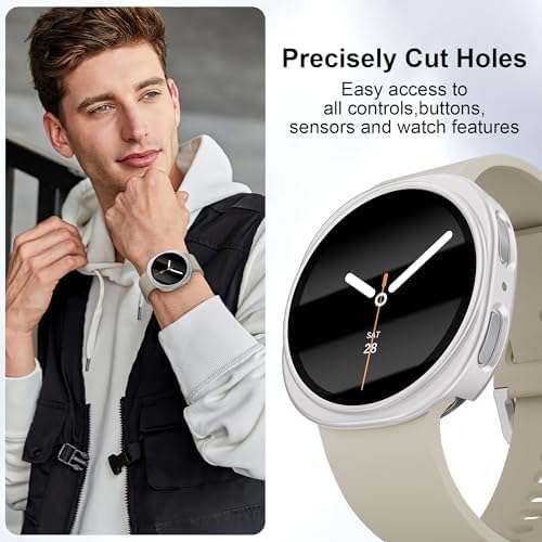 2 Pack Case With Tempered Glass for Samsung Galaxy Watch 8 Screen Protector 44mm Men Women,Hard PC Overall Protection Anti-Slip Scratch-Resistant Cover for Samsung Galaxy Watch 8 Case 44mm Accessories - Image 5