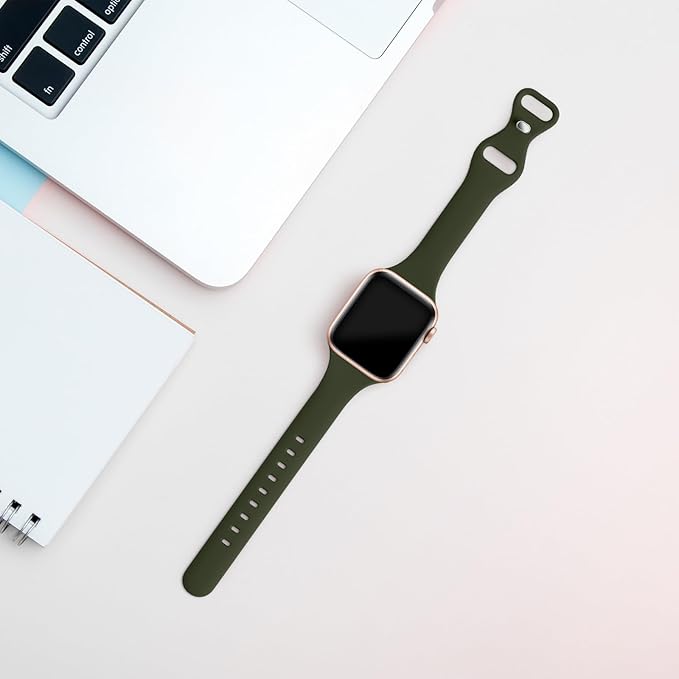 Thin Slim Band Compatible with Apple Watch 38mm 40mm 41mm 42mm 44mm 45mm 46mm 49mm, Replacement Silicone Sport Strap for iWatch Series 11/10/9/8/7/6/5/4/3/2/1 Ultra SE Women Men, Army Green - Image 2