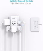 One Beat 1680J 3 Side Power Strip Multi Plug Expander, Surge Protector, 5 Outlets Extender, 4 USB Ports (USB C), Wall Mount Charger, Outlet Splitter Adapter for Home, Travel, Office, ETL Listed, White - Image 7