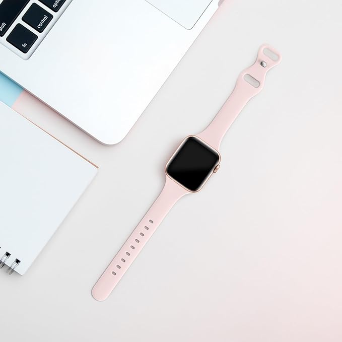 Thin Slim Band Compatible with Apple Watch 38mm 40mm 41mm 42mm 44mm 45mm 46mm 49mm, Replacement Silicone Sport Strap for iWatch Series 11/10/9/8/7/6/5/4/3/2/1 Ultra SE Women Men, Light Pink - Image 2