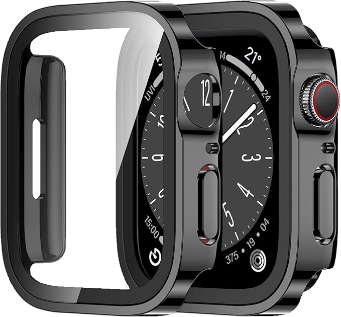 Amizee 2 Pack Case Compatible with Apple Watch Series 9/8/7 45mm Case with Built-in Screen Protector, Ultra-Thin Hard PC Straight Edge Anti-Scratch Protective Cover for iWatch 45mm (Black) by Amizee