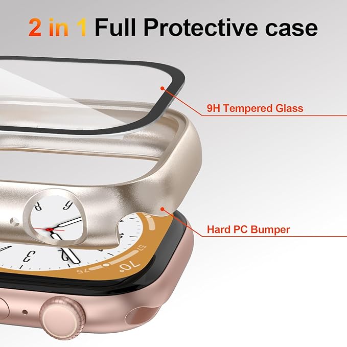 [2 Pack] Case for Apple Watch Screen Protector 40mm Series 4/5/6/SE/SE 2nd Gen with Tempered Glass Overall Protective Hard PC Bumper Lightweight 2 in 1 Cover Compatible iWatch Accessories - Image 4