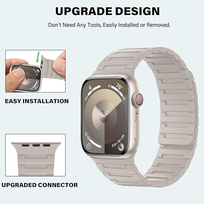 Bisikor Magnetic Bands Compatible with Apple Watch Band 49/46/45/44/42/41/40/38mm Men Women Silicone Sport Wristband for iWatch Ultra SE Series 11 10 9 8 7 6 5 4 3 (38/40/41/42, Starlight) - Image 4