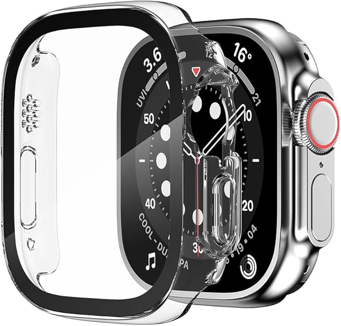2 Pack Hard Case for Apple Watch Ultra 1 2 3 49mm Tempered Glass Screen Protector Case, Full Coverage Shockproof Iwatch Bumper Cover (Clear+Clear, 49mm) by HANKN