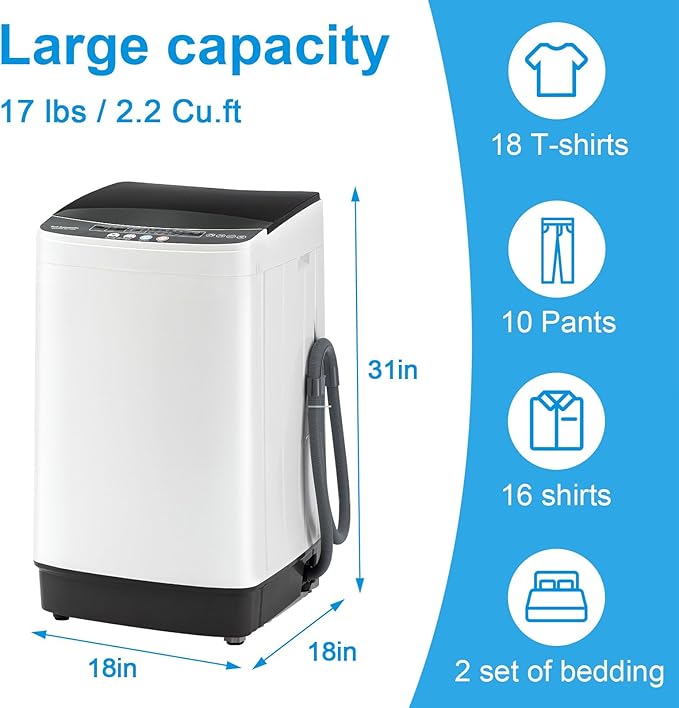 17Lbs Portable Washing Machine with10 Washing Programs, 2.2 Cu. Ft. Full Automatic Washer and Spinner Combo, Compact Laundry Washer Spinner for Apartment RV Dorm - Image 3