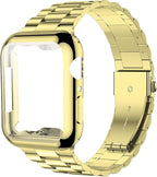 iiteeology Compatible with Apple Watch Bands 41mm Series 9 8 7, Upgraded Stainless Steel Band with iWatch Screen Protector Case for Women Gold/Gold by iitee